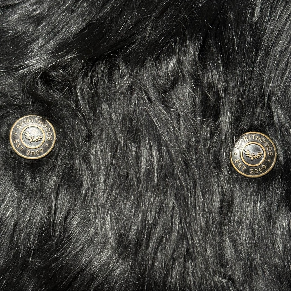 SpiritHoods Black Wolf Faux Fur Coat Hooded Ears Rare L - Picture 10 of 13